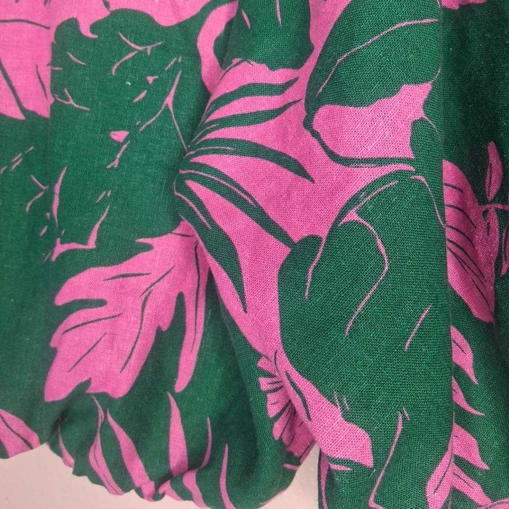 Maison d 'Amelie Paris Cropped Top Green & Pink Leaf Tropical Print M - Picture 8 of 16
